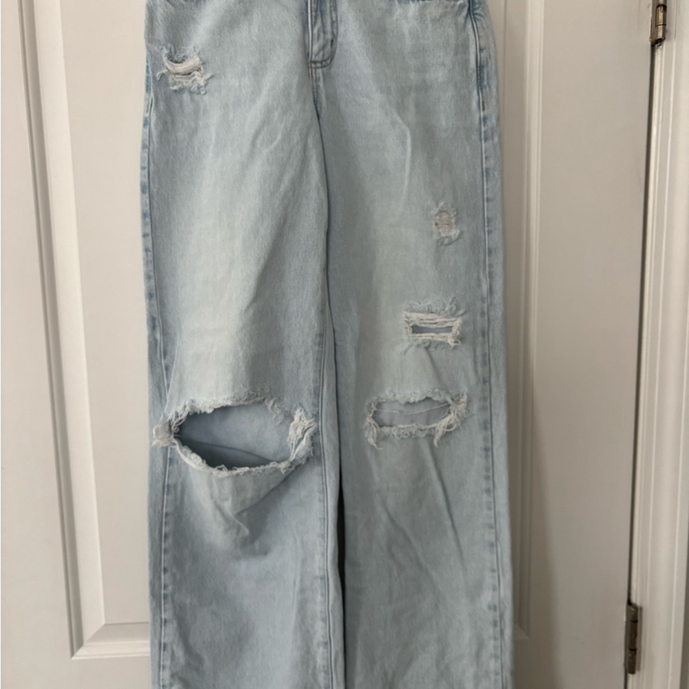 Garage Light Blue Distressed Flare Jeans